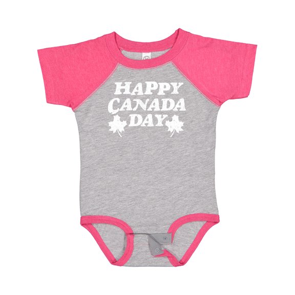 Inktastic Happy Canada Day with Distressed Maple Leaves Boys or Girls Baby Bodysuit