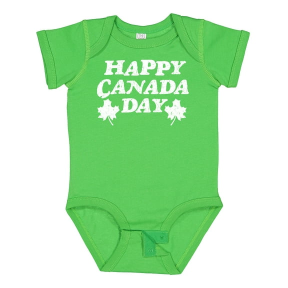 Inktastic Happy Canada Day with Distressed Maple Leaves Boys or Girls Baby Bodysuit