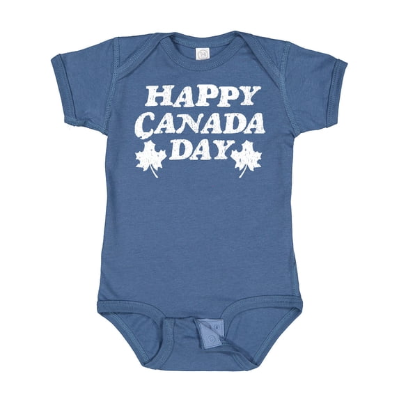 Inktastic Happy Canada Day with Distressed Maple Leaves Boys or Girls Baby Bodysuit