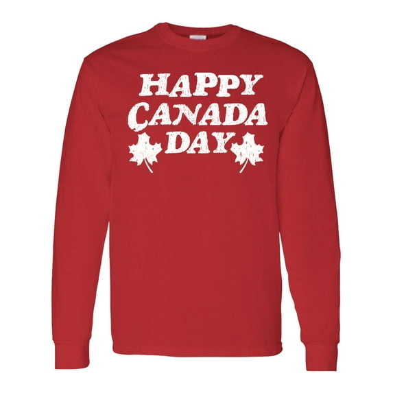 Inktastic Happy Canada Day with Distressed Maple Leaves Long Sleeve T-Shirt