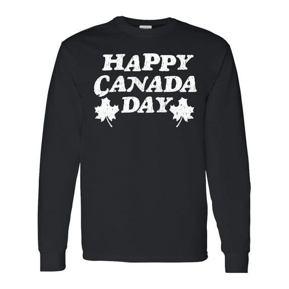 Inktastic Happy Canada Day with Distressed Maple Leaves Long Sleeve T-Shirt