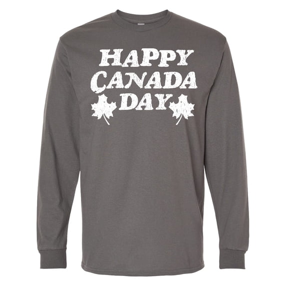 Inktastic Happy Canada Day with Distressed Maple Leaves Long Sleeve T-Shirt