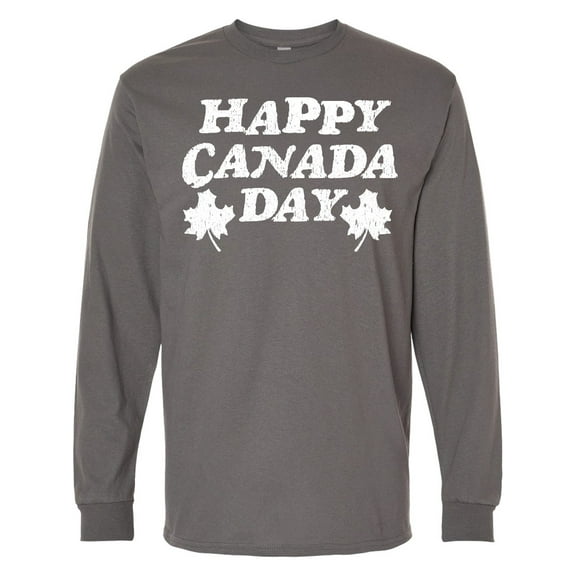 Inktastic Happy Canada Day with Distressed Maple Leaves Long Sleeve T-Shirt