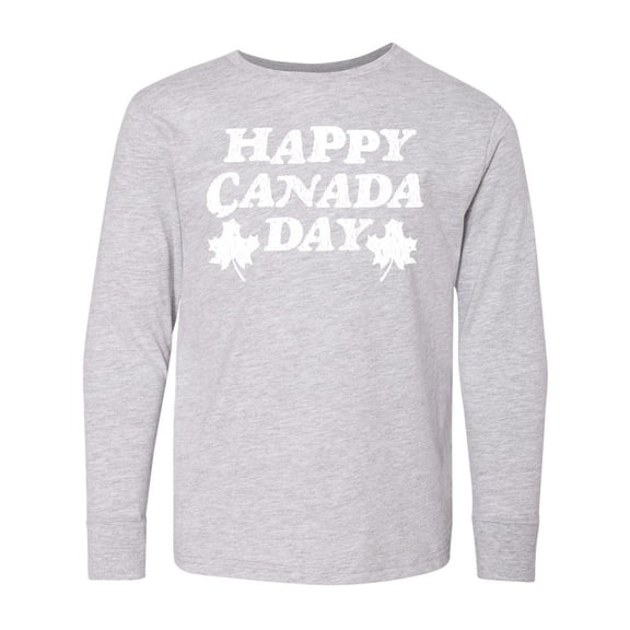 Inktastic Happy Canada Day with Distressed Maple Leaves Long Sleeve Youth T-Shirt