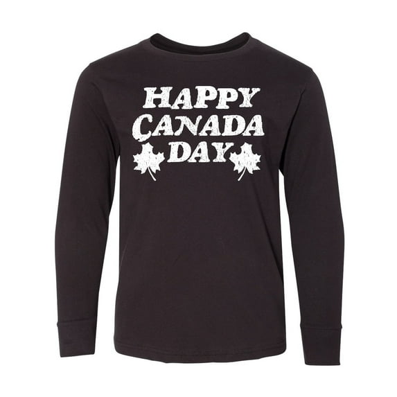 Inktastic Happy Canada Day with Distressed Maple Leaves Long Sleeve Youth T-Shirt