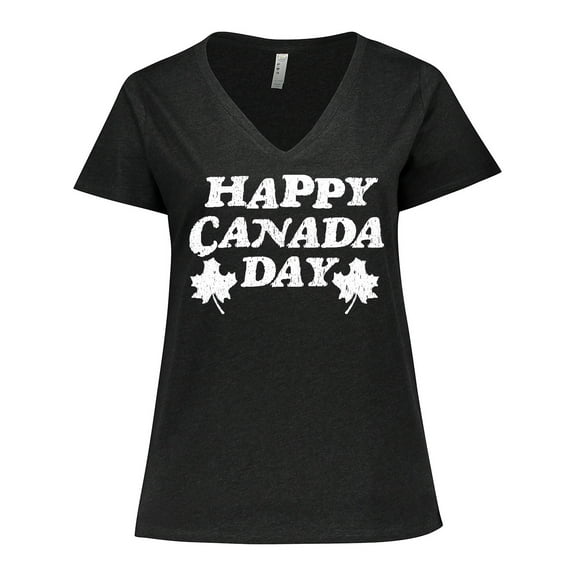 Inktastic Happy Canada Day with Distressed Maple Leaves Women's Plus Size V-Neck T-Shirt