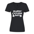 thumbnail image 1 of Inktastic Happy Canada Day with Distressed Maple Leaves Women's V-Neck T-Shirt, 1 of 5
