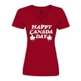 thumbnail image 1 of Inktastic Happy Canada Day with Distressed Maple Leaves Women's V-Neck T-Shirt, 1 of 5