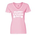 thumbnail image 1 of Inktastic Happy Canada Day with Distressed Maple Leaves Women's V-Neck T-Shirt, 1 of 5