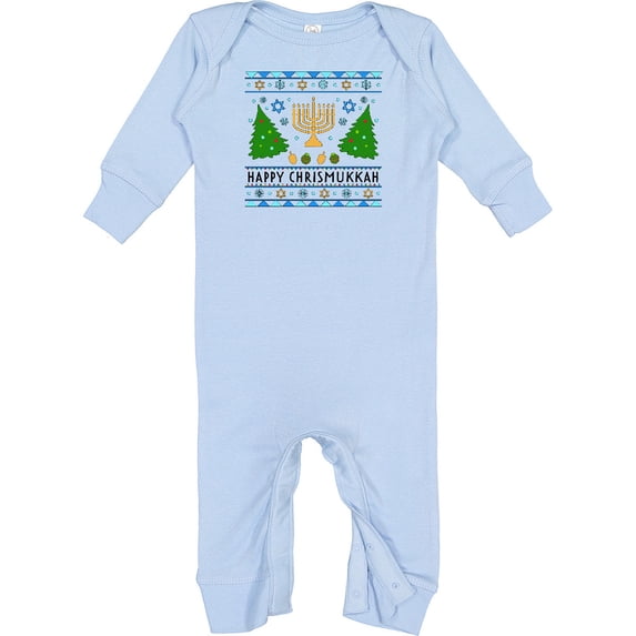 Inktastic Happy Chrismukkah Sweater Style with Menorah and Trees Baby Romper Coveralls
