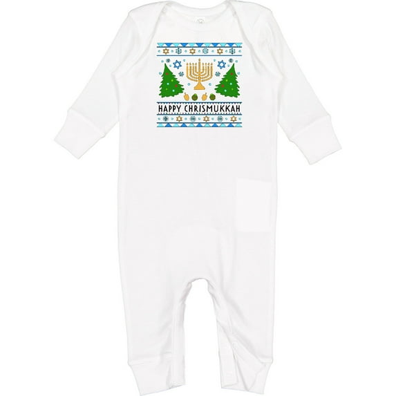 Inktastic Happy Chrismukkah Sweater Style with Menorah and Trees Baby Romper Coveralls