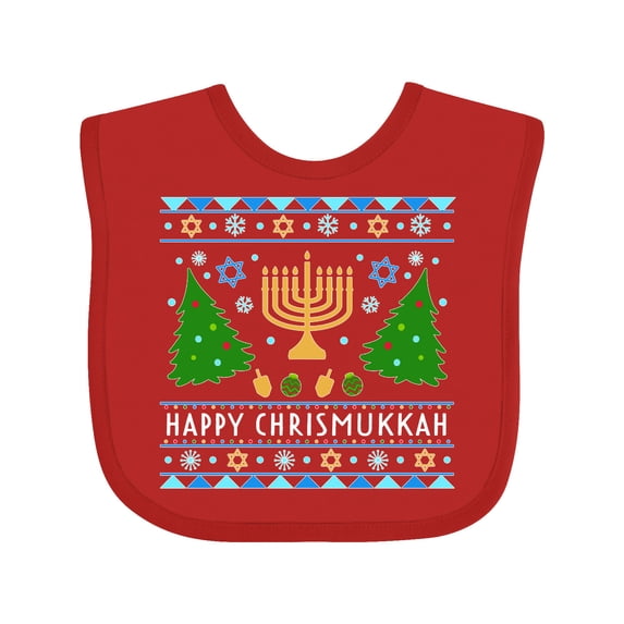 Inktastic Happy Chrismukkah Sweater Style with Menorah and Trees Boys or Girls Baby Bib