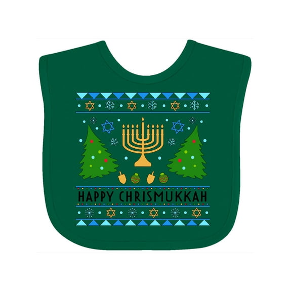 Inktastic Happy Chrismukkah Sweater Style with Menorah and Trees Boys or Girls Baby Bib