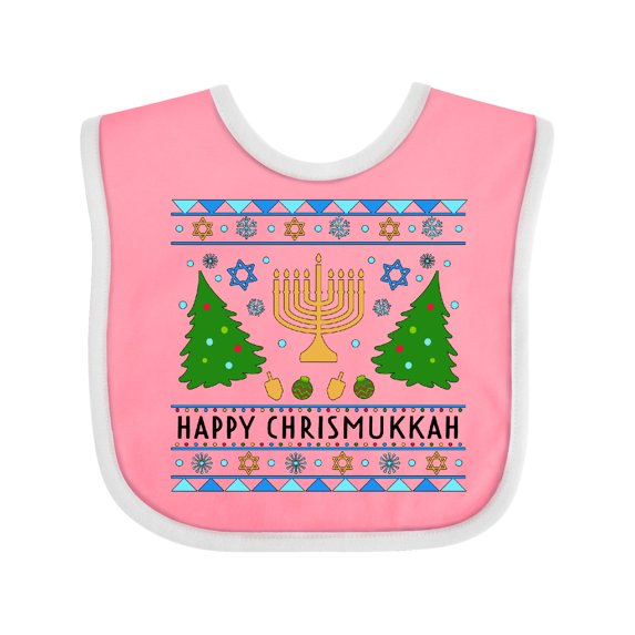 Inktastic Happy Chrismukkah Sweater Style with Menorah and Trees Boys or Girls Baby Bib