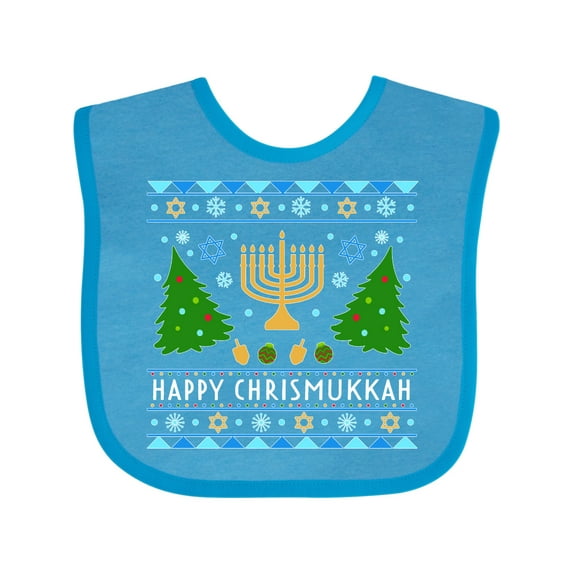 Inktastic Happy Chrismukkah Sweater Style with Menorah and Trees Boys or Girls Baby Bib