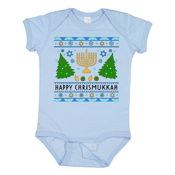 Inktastic Happy Chrismukkah Sweater Style with Menorah and Trees Boys or Girls Baby Bodysuit