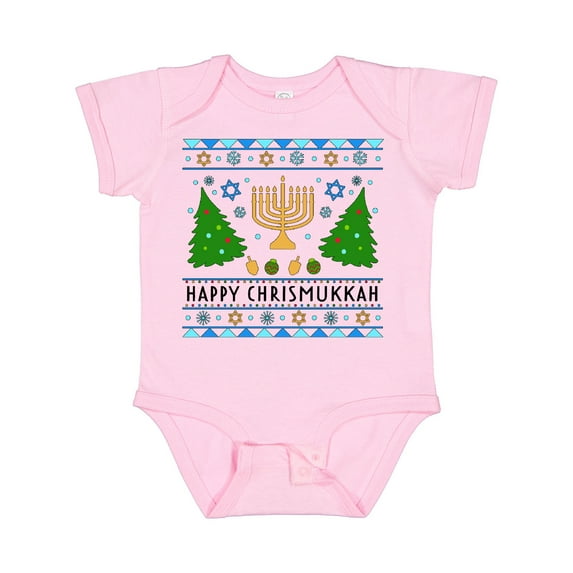 Inktastic Happy Chrismukkah Sweater Style with Menorah and Trees Boys or Girls Baby Bodysuit