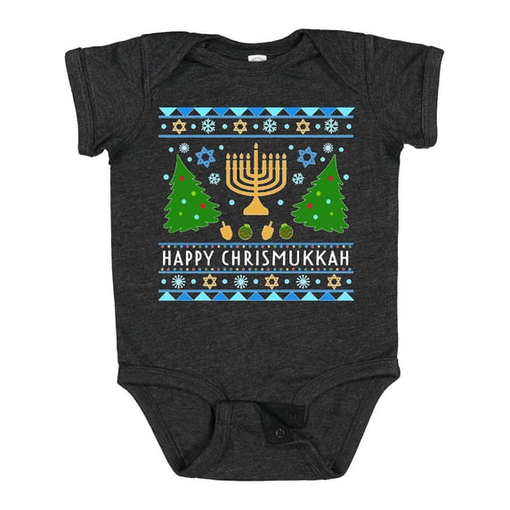 Inktastic Happy Chrismukkah Sweater Style with Menorah and Trees Boys or Girls Baby Bodysuit