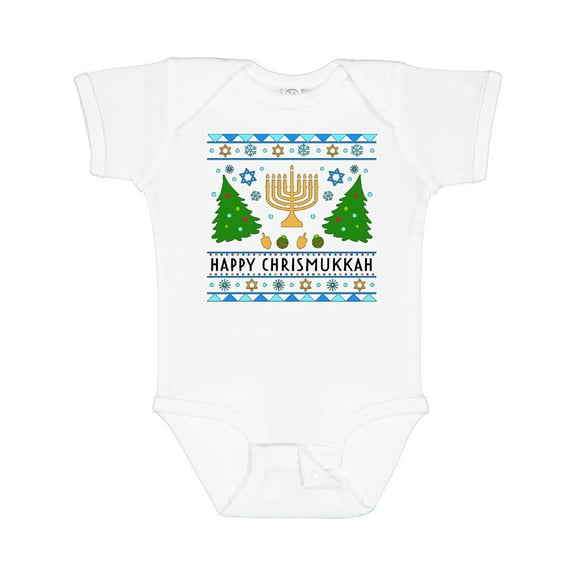 Inktastic Happy Chrismukkah Sweater Style with Menorah and Trees Boys or Girls Baby Bodysuit