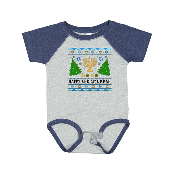 Inktastic Happy Chrismukkah Sweater Style with Menorah and Trees Boys or Girls Baby Bodysuit