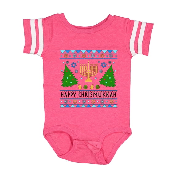 Inktastic Happy Chrismukkah Sweater Style with Menorah and Trees Boys or Girls Baby Bodysuit