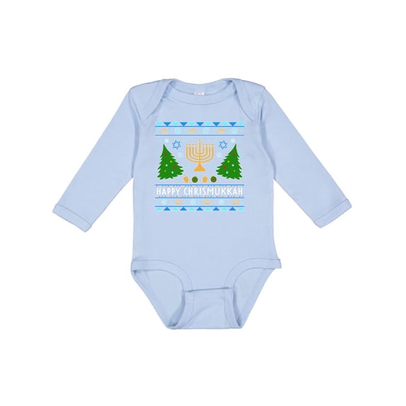 Inktastic Happy Chrismukkah Sweater Style with Menorah and Trees Boys or Girls Long Sleeve Baby Bodysuit