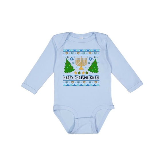 Inktastic Happy Chrismukkah Sweater Style with Menorah and Trees Boys or Girls Long Sleeve Baby Bodysuit