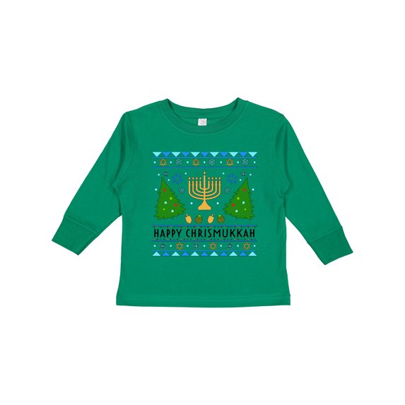 Inktastic Happy Chrismukkah Sweater Style with Menorah and Trees Boys or Girls Long Sleeve Toddler T-Shirt