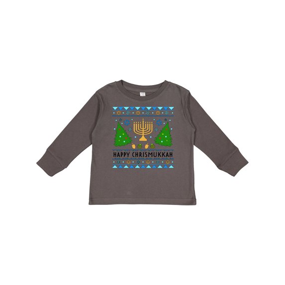 Inktastic Happy Chrismukkah Sweater Style with Menorah and Trees Boys or Girls Long Sleeve Toddler T-Shirt