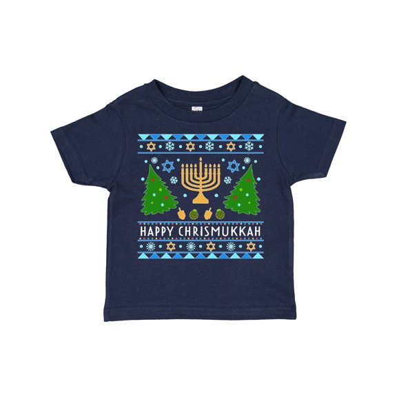 Inktastic Happy Chrismukkah Sweater Style with Menorah and Trees Boys or Girls Toddler T-Shirt