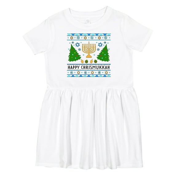 Inktastic Happy Chrismukkah Sweater Style with Menorah and Trees Girls Toddler Dress