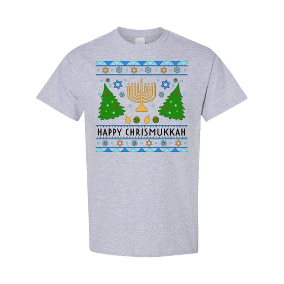 Inktastic Happy Chrismukkah Sweater Style with Menorah and Trees T-Shirt