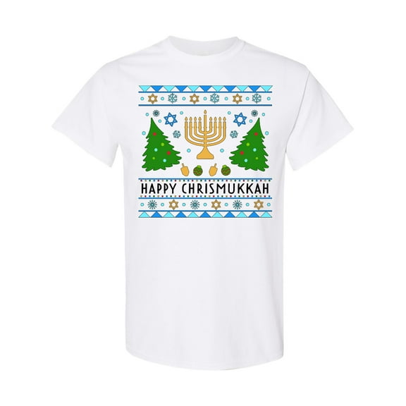 Inktastic Happy Chrismukkah Sweater Style with Menorah and Trees T-Shirt
