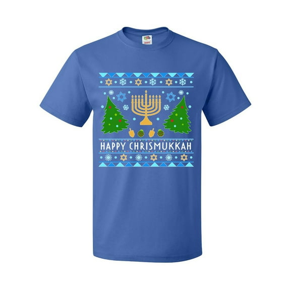 Inktastic Happy Chrismukkah Sweater Style with Menorah and Trees T-Shirt