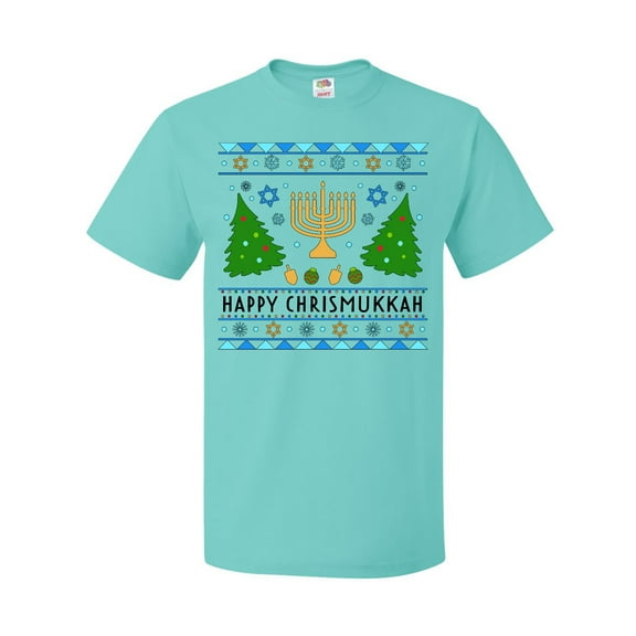 Inktastic Happy Chrismukkah Sweater Style with Menorah and Trees T-Shirt