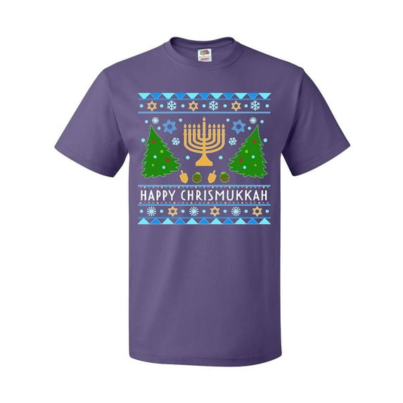 Inktastic Happy Chrismukkah Sweater Style with Menorah and Trees T-Shirt