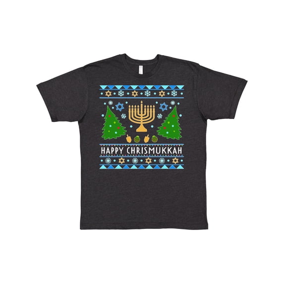 Inktastic Happy Chrismukkah Sweater Style with Menorah and Trees T-Shirt