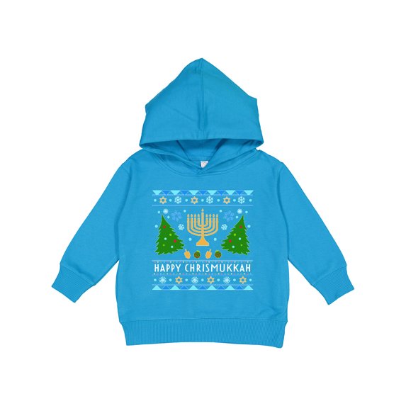 Inktastic Happy Chrismukkah Sweater Style with Menorah and Trees Toddler Hoodie