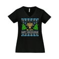 thumbnail image 1 of Inktastic Happy Chrismukkah Sweater Style with Menorah and Trees Women's Plus Size V-Neck T-Shirt, 1 of 5