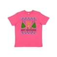 thumbnail image 1 of Inktastic Happy Chrismukkah Sweater Style with Menorah and Trees Youth T-Shirt, 1 of 5