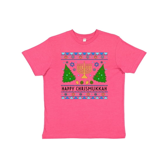 Inktastic Happy Chrismukkah Sweater Style with Menorah and Trees Youth T-Shirt