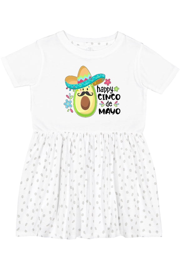 Happy Cinco De Mayo Avocado in Sombrero Girls Toddler Dress