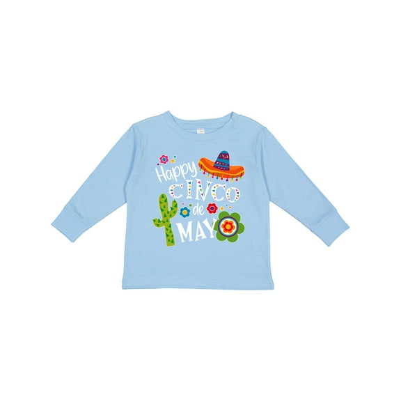 Inktastic Happy Cinco De Mayo- Sombrero, Cactus, Flowers Boys or Girls Long Sleeve Toddler T-Shirt