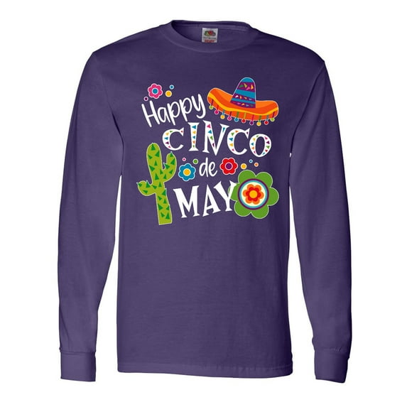 Inktastic Happy Cinco De Mayo- Sombrero, Cactus, Flowers Long Sleeve T-Shirt