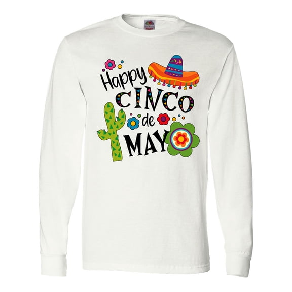 Inktastic Happy Cinco De Mayo Sombrero, Cactus, Flowers Long Sleeve T-Shirt