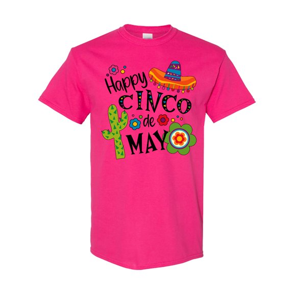 Inktastic Happy Cinco De Mayo Sombrero, Cactus, Flowers T-Shirt