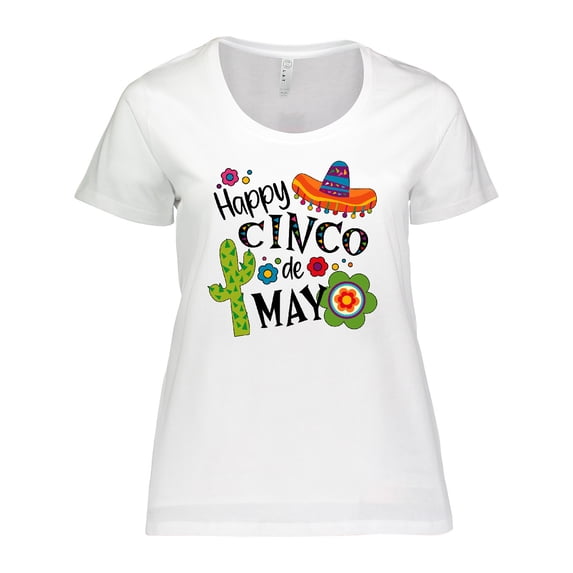 Inktastic Happy Cinco De Mayo- Sombrero, Cactus, Flowers Women's Plus Size T-Shirt