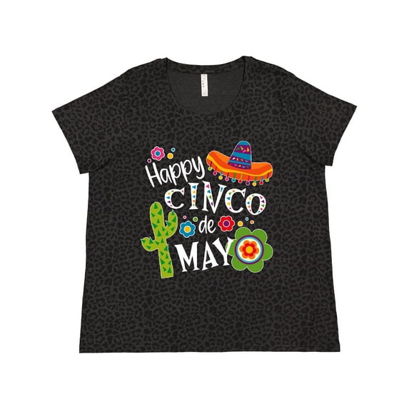Inktastic Happy Cinco De Mayo- Sombrero, Cactus, Flowers Women's Plus Size T-Shirt