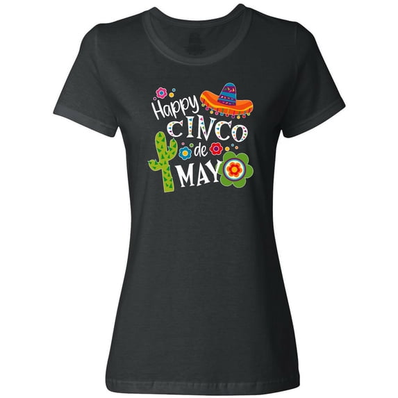 Inktastic Happy Cinco De Mayo Sombrero, Cactus, Flowers Women's T-Shirt