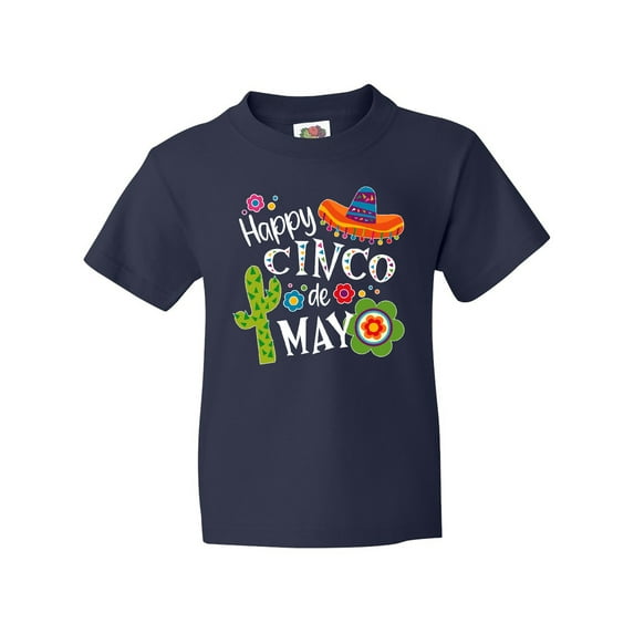 Inktastic Happy Cinco De Mayo- Sombrero, Cactus, Flowers Youth T-Shirt